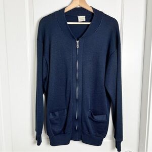 Vintage Jaydee Zip-Up Wool Blend Cardigan Sweater - Classic Navy Blue, Large